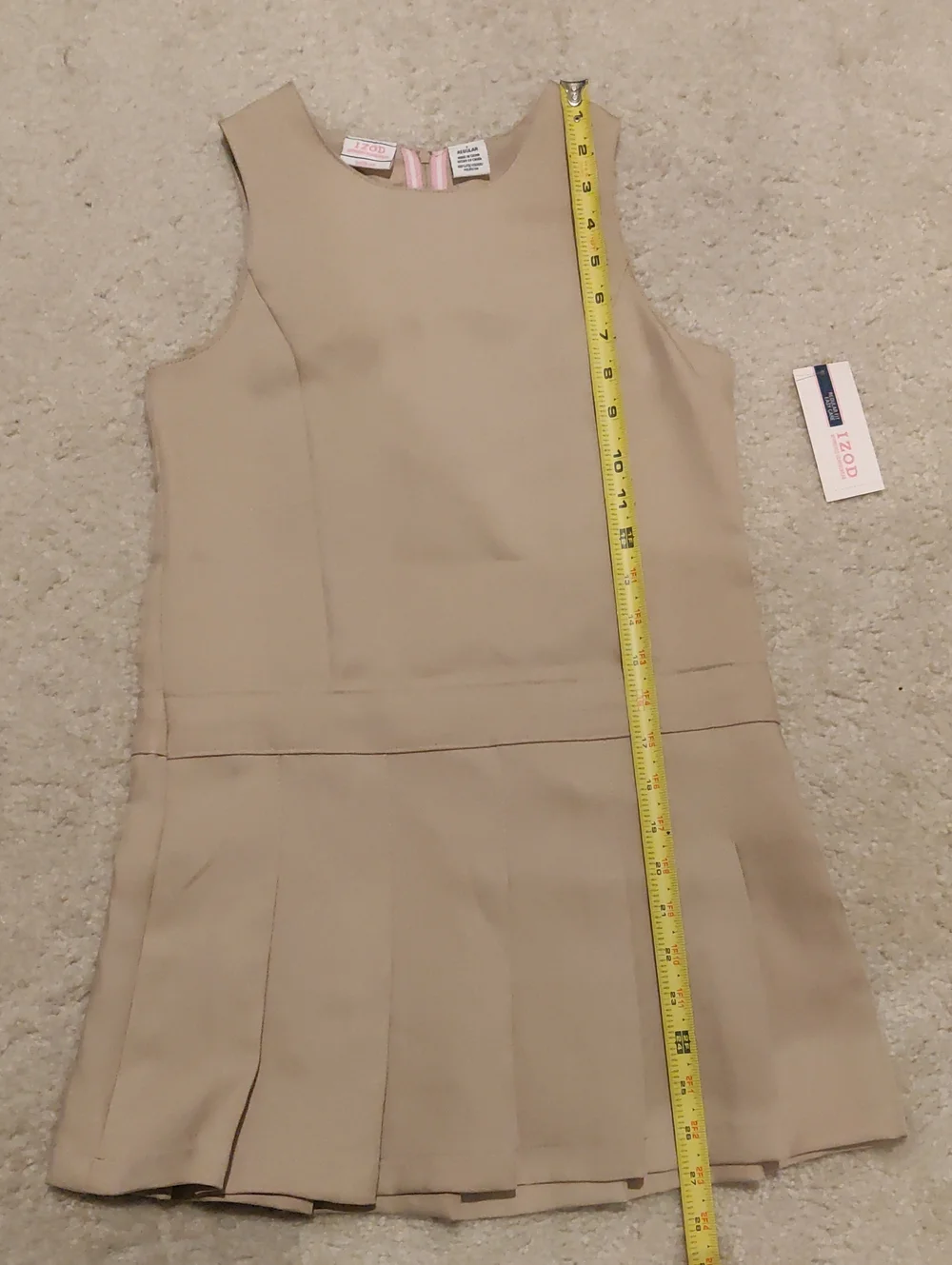 New!Izod Girls Sleeveless Pleated School Dress in Beige Uniform Y2K Cottagecore